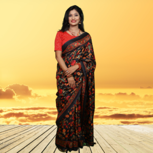 Jute Silk Saree with Digital print and Black colour