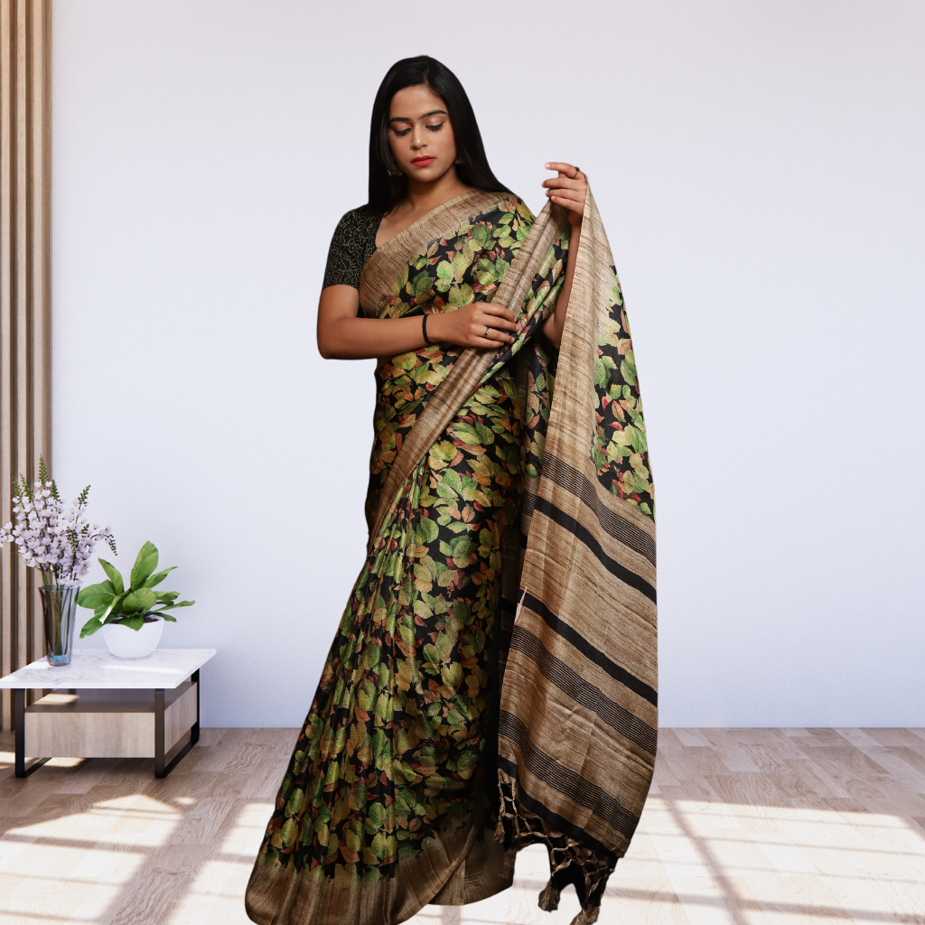 Jute Silk Saree with Digital print and Black colour - Image 2