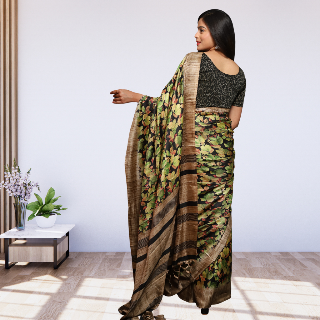 Jute Silk Saree with Digital print and Black colour - Image 3