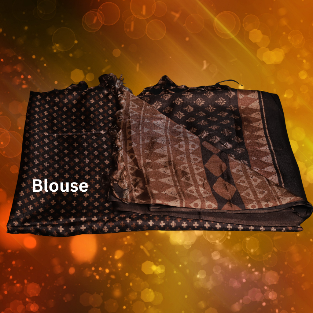 Jute Silk Saree with Digital print and Dark Brown colour - Image 5