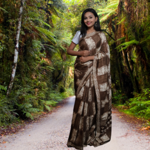 Jute Silk Saree with Digital print and Light Brown colour