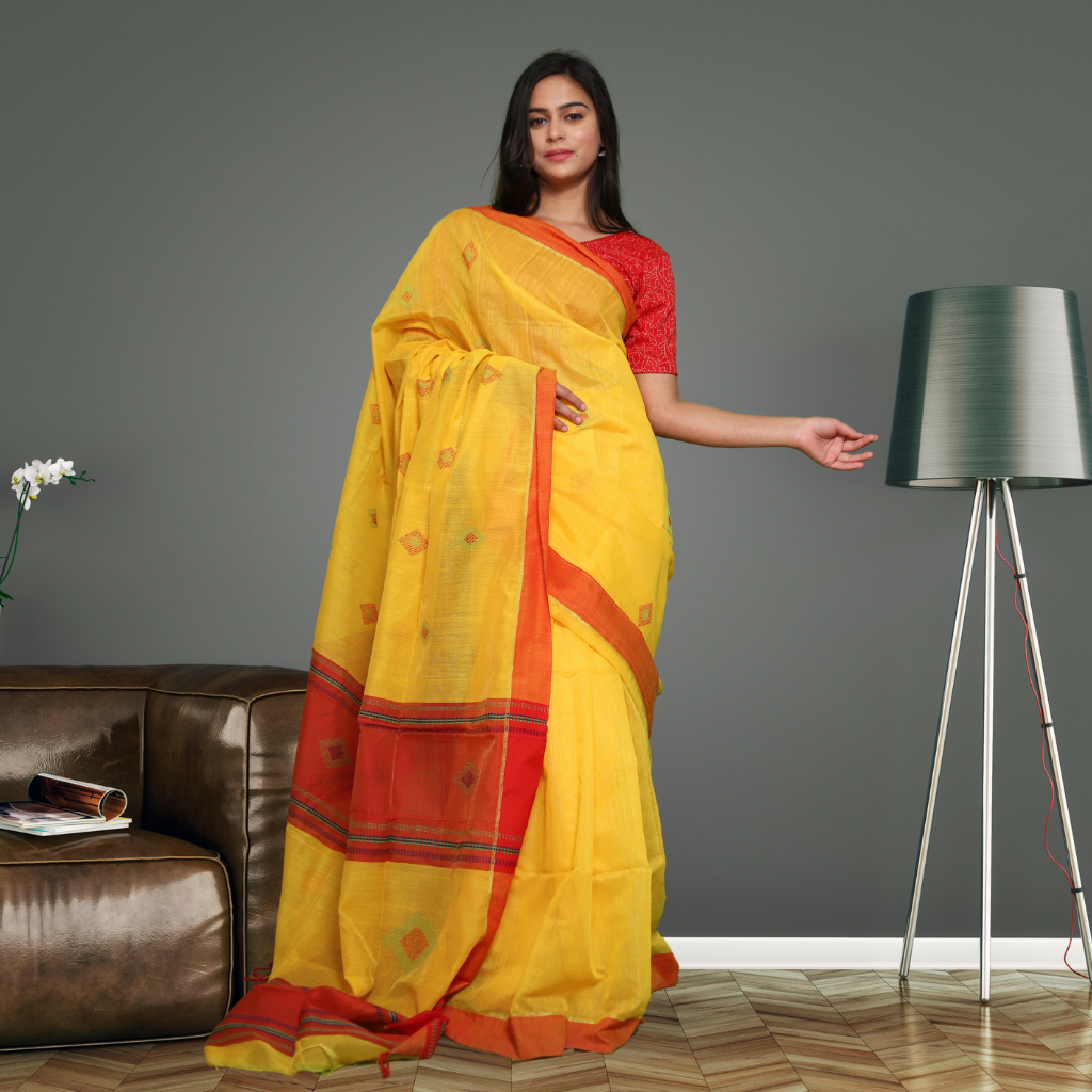 Handloom Cotton Silk saree -Yellow colour