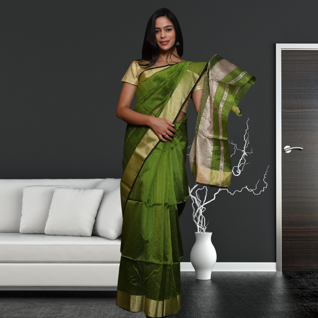 Matka Silk Saree with Mehendi Green colour