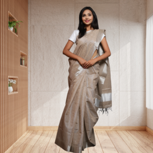 Tissue Linen Saree-Light Brown colour