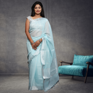 Tissue Linen Saree -Light Skyblue colour