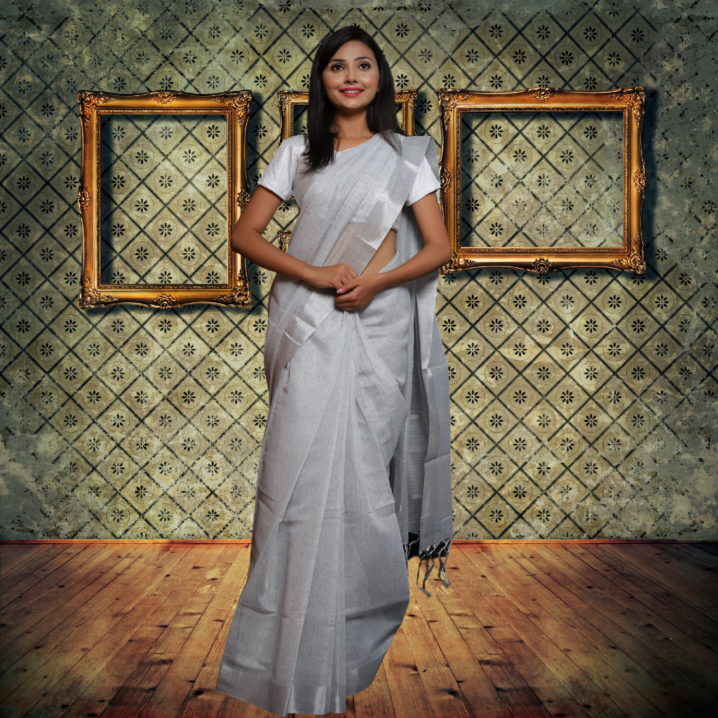Tissue Linen Saree -Grey Colour
