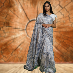 Jute Silk Saree with Digital Print and Light Grey colour