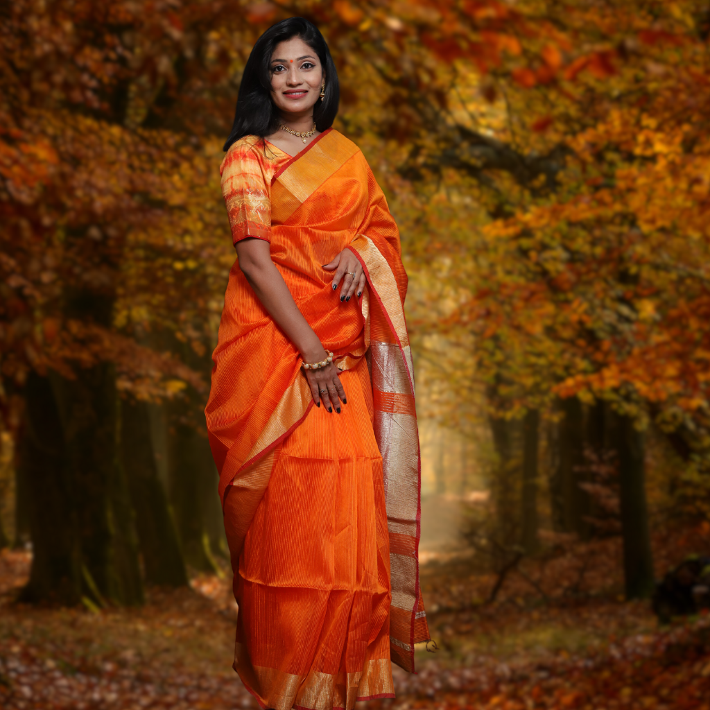 Matka Silk Saree with Orange colour - Image 2