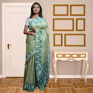 Jute Silk Saree with Digital print and Light sage Green colour