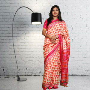 Jute Silk Saree with Digital print and Off White colour