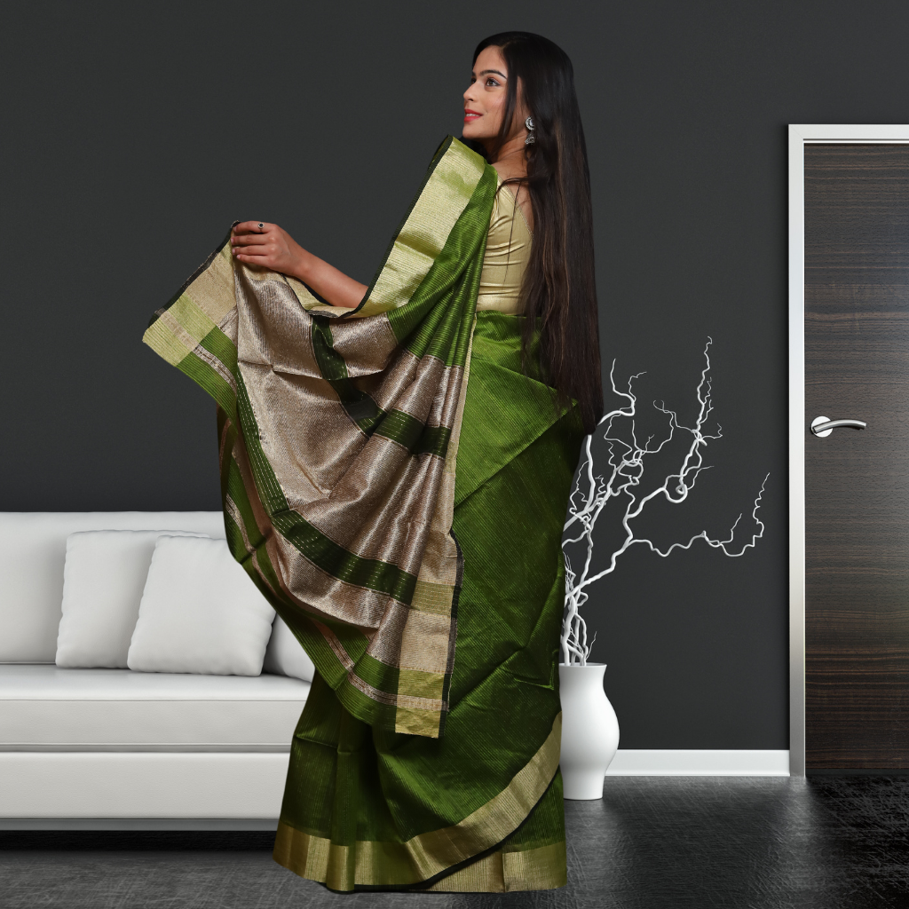 Matka Silk Saree with Mehendi Green colour - Image 2