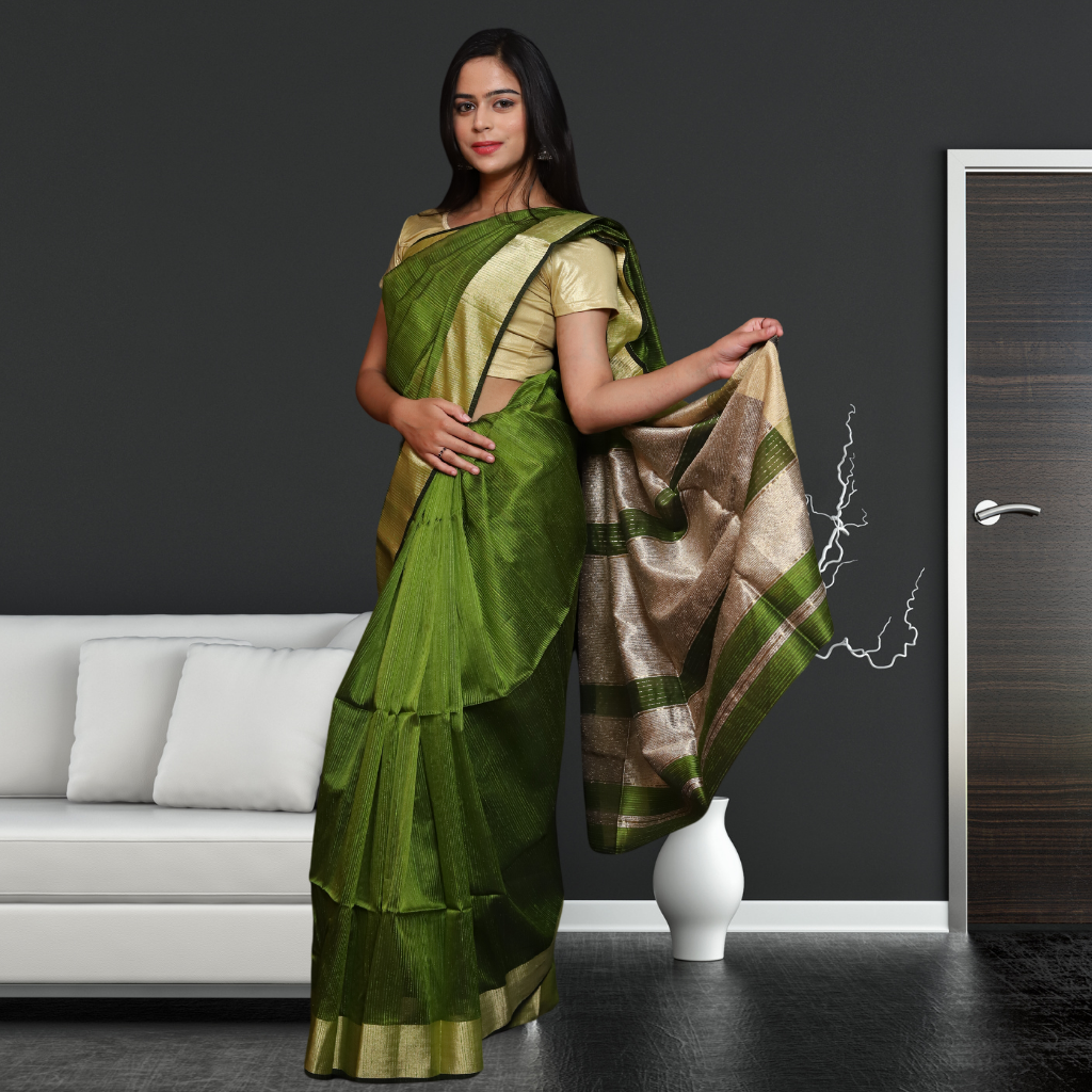 Matka Silk Saree with Mehendi Green colour - Image 3