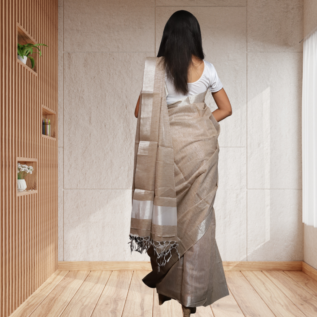 Tissue Linen Saree-Light Brown colour - Image 4