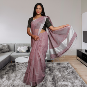 Tissue Linen Saree-Light Onion colour