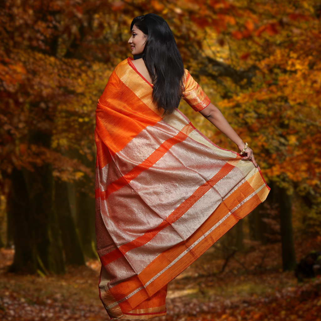 Matka Silk Saree with Orange colour - Image 4