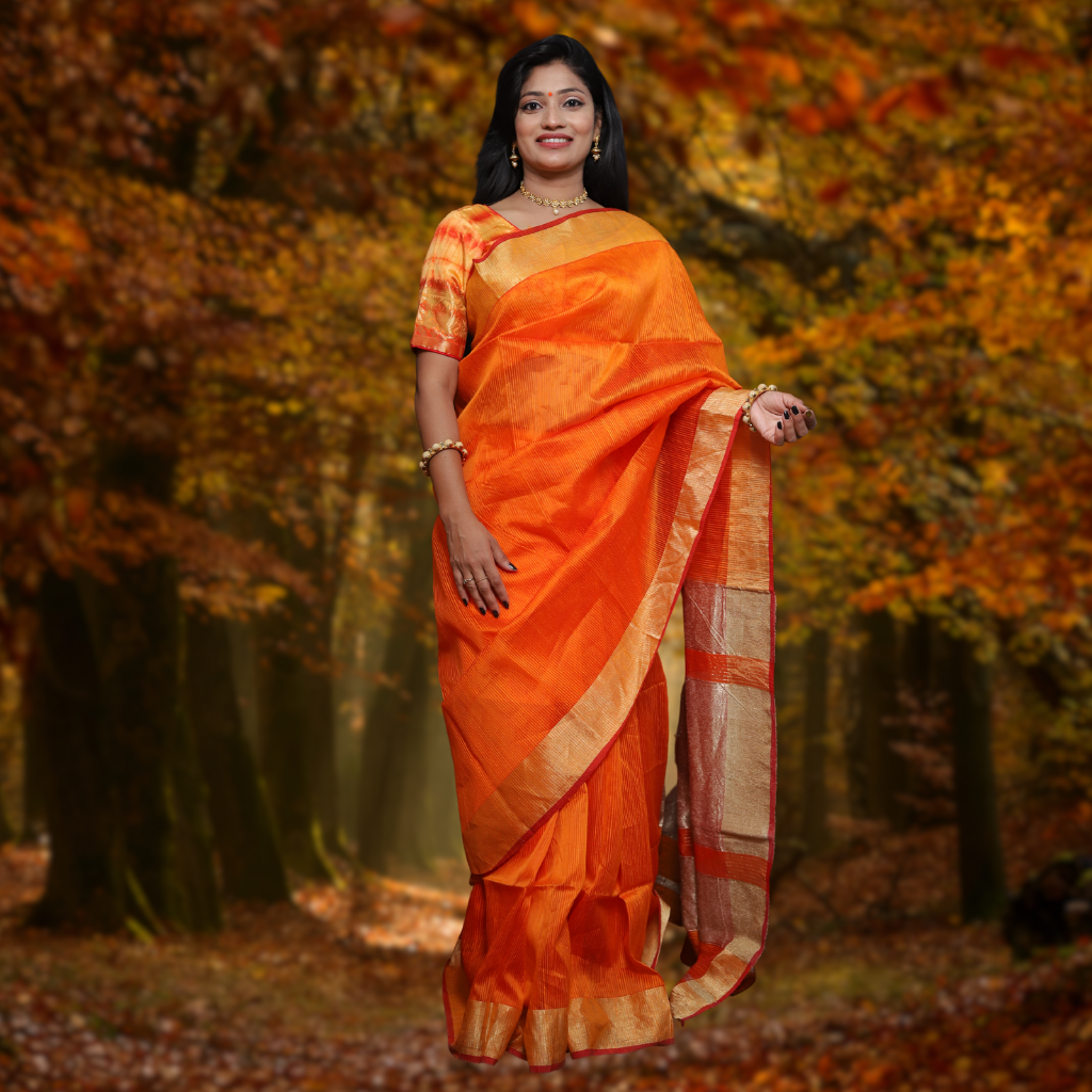 Matka Silk Saree with Orange colour