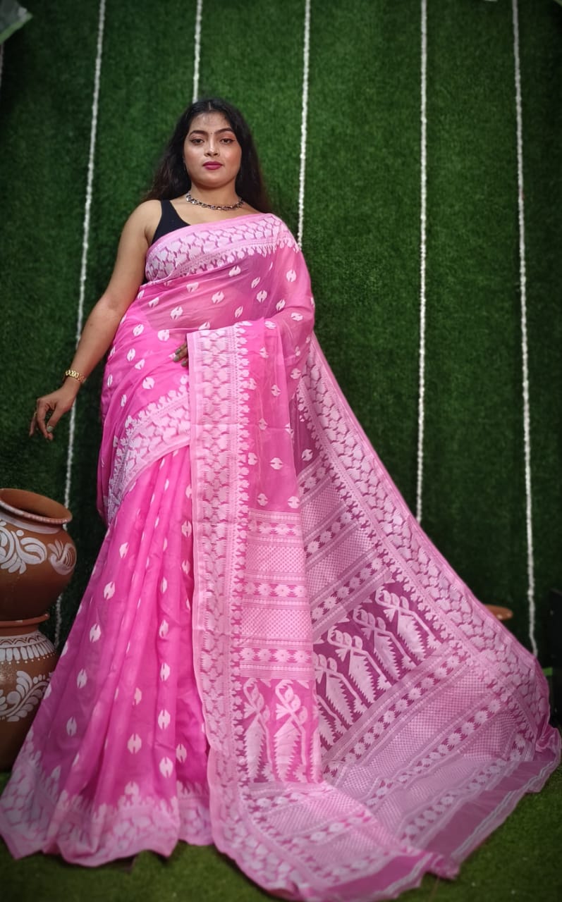 Jamdani Saree with Thread Work and Pink Colour - Image 3