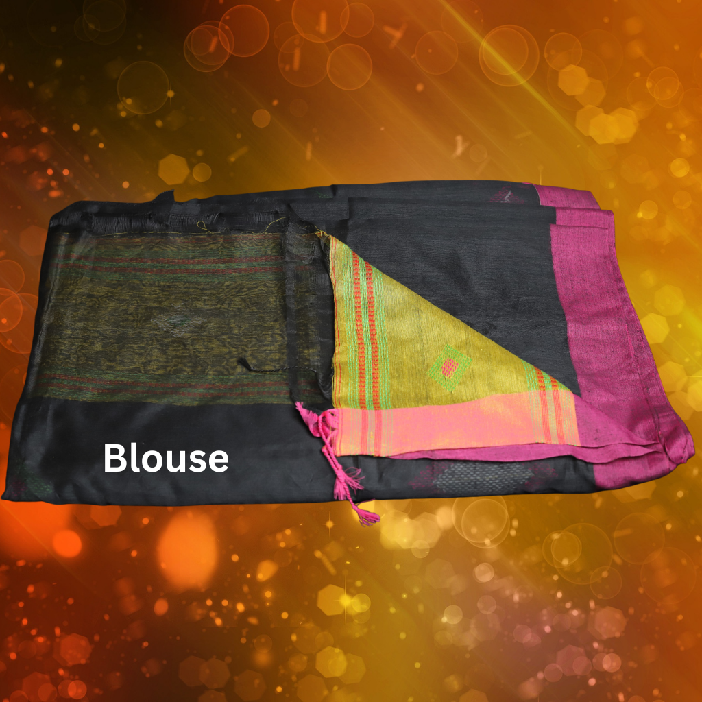 Handloom Cotton Silk saree -Black colour - Image 5