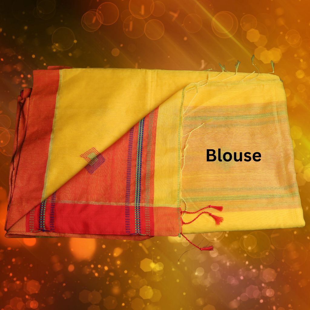 Handloom Cotton Silk saree -Yellow colour - Image 5