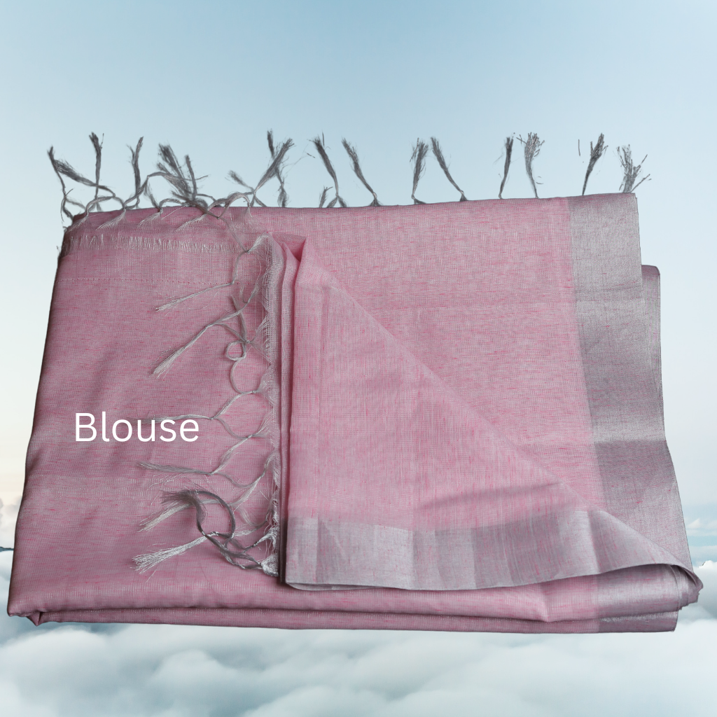 Tissue Linen Saree -Light Pink colour - Image 5