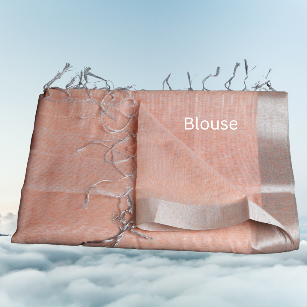 Tissue Linen Saree- Peach colour - Image 5