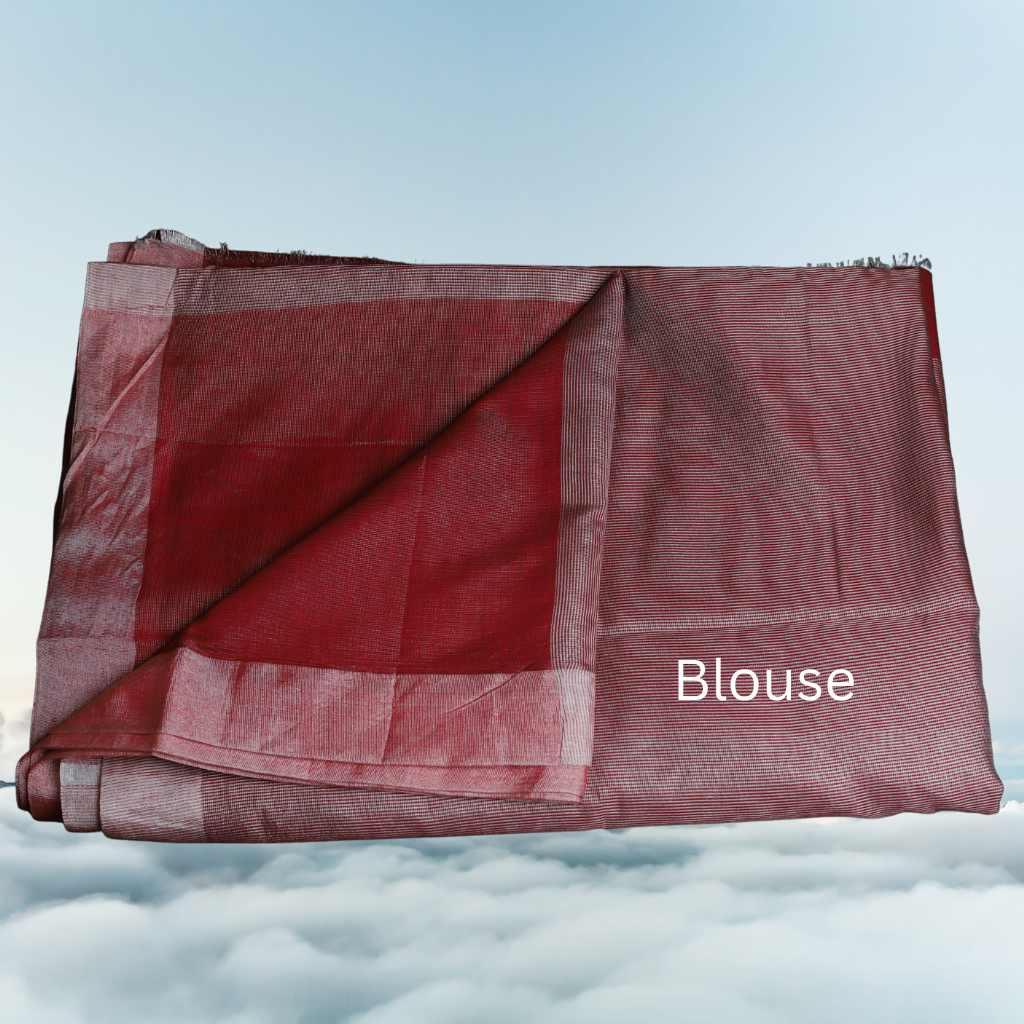 Tissue Linen Saree -Dark Red colour - Image 5