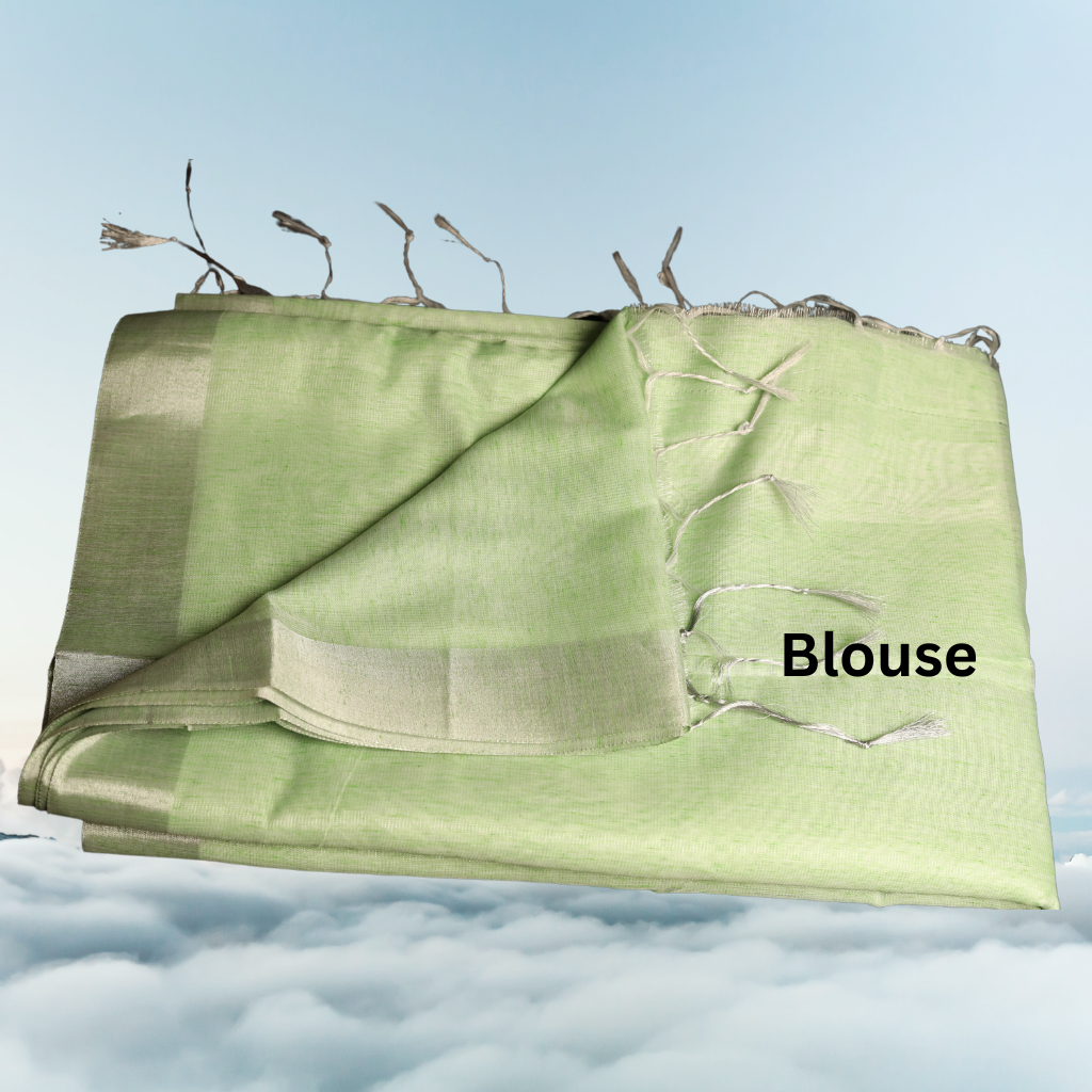 Tissue Linen Saree -Light Green colour - Image 5